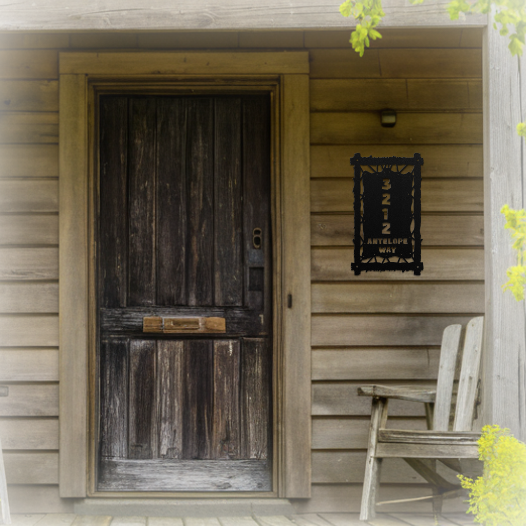 Blurred-Vertical log frame hide-address sign Metal Home Address Signs - Vertical Stretched Hide - Image 2